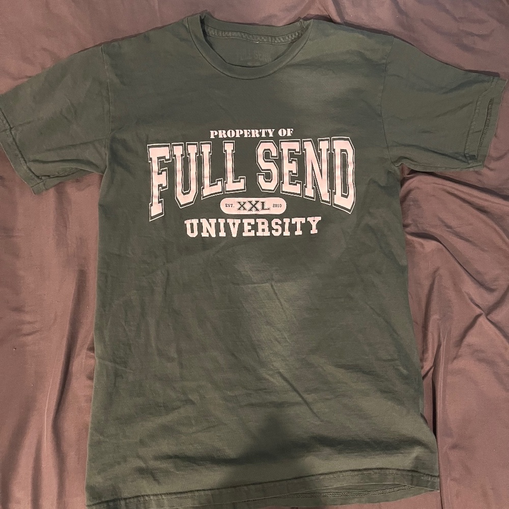 Nelk Full Send University Small Green tee